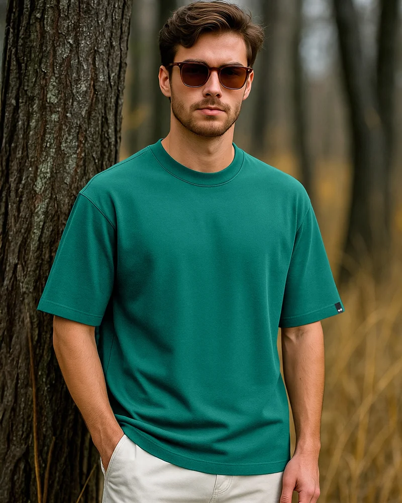 بيواكوف Men's Green Oversized T-shirt